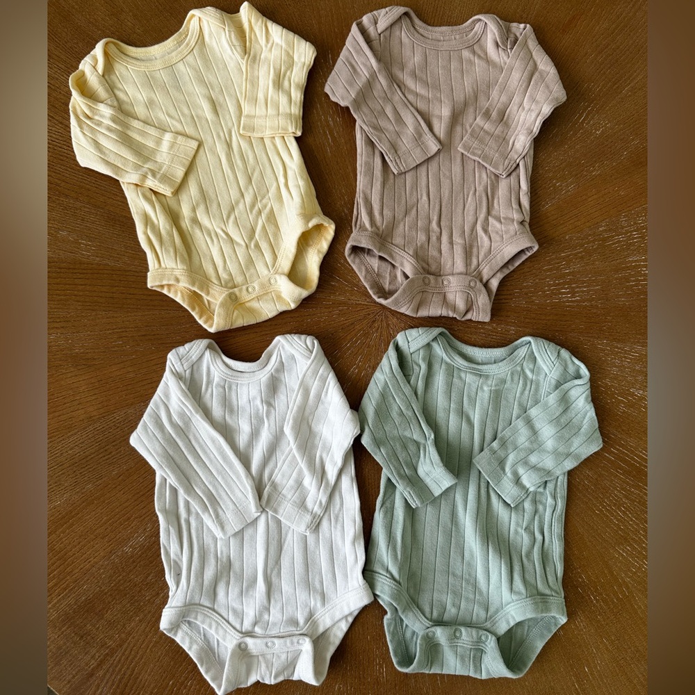 Members Mark Ribbed Onesie Set - Cream, Tan, Yellow, Green